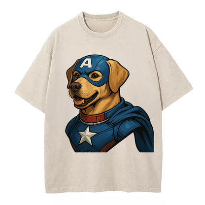 Labrador Patriotic Hero  - Vintage T-shirt - Off White