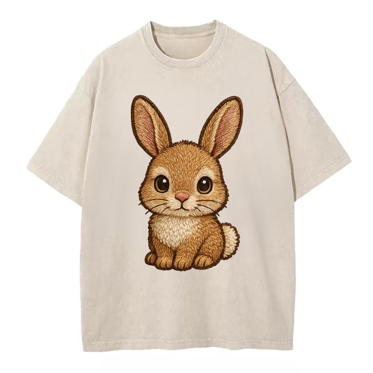 Baby Rabbit - long ears, fluffy white tail, pink nose, large brown eyes, - Vintage T-shirt - Off White
