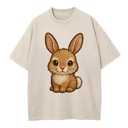 Baby Rabbit - long ears, fluffy white tail, pink nose, large brown eyes, - Vintage T-shirt - Off White