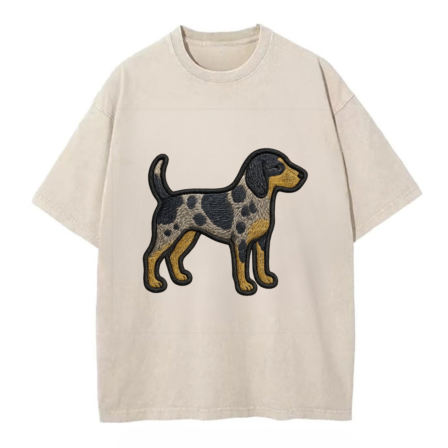 Bluetick Coonhound - Trendy spotted hound logo with prominent black border - Vintage T-shirt - Off White