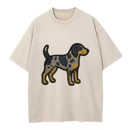 Bluetick Coonhound - Trendy spotted hound logo with prominent black border - Vintage T-shirt - Off White