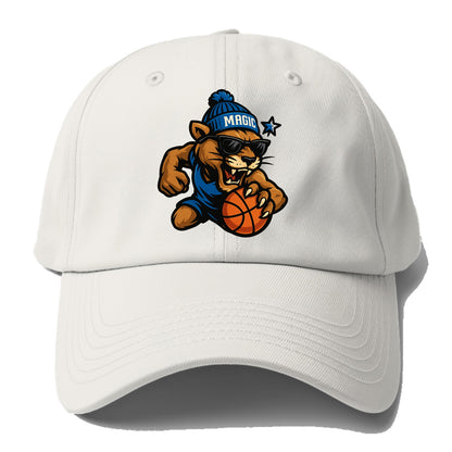 Florida Panther wearing Magic beanie with star wand patch and wayfarer - Baseball Cap For Big Heads - Off White