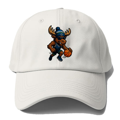 Twin Cities Moose wearing Timberwolves beanie with pine tree patch and wayfarer - Baseball Cap - Off White