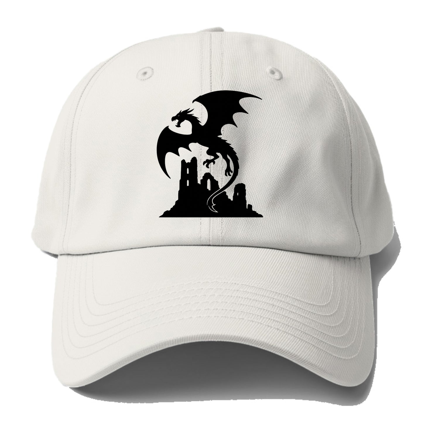 Dragon flying over castle ruins - Baseball Cap - Off White