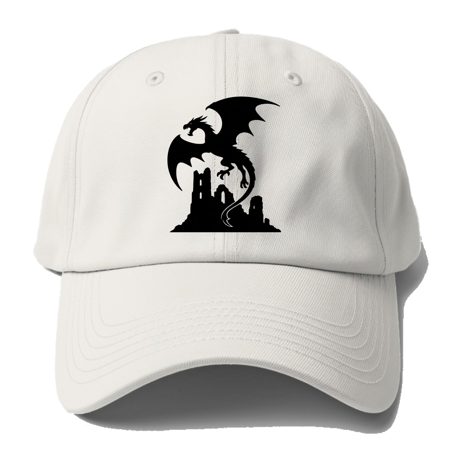 Dragon flying over castle ruins - Baseball Cap - Off White