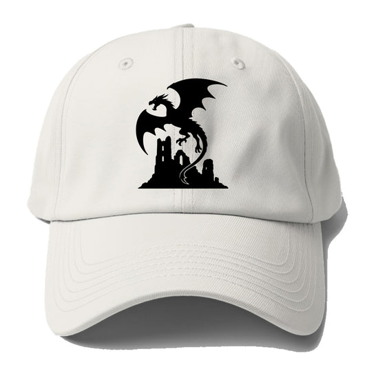 Dragon flying over castle ruins - Baseball Cap - Off White