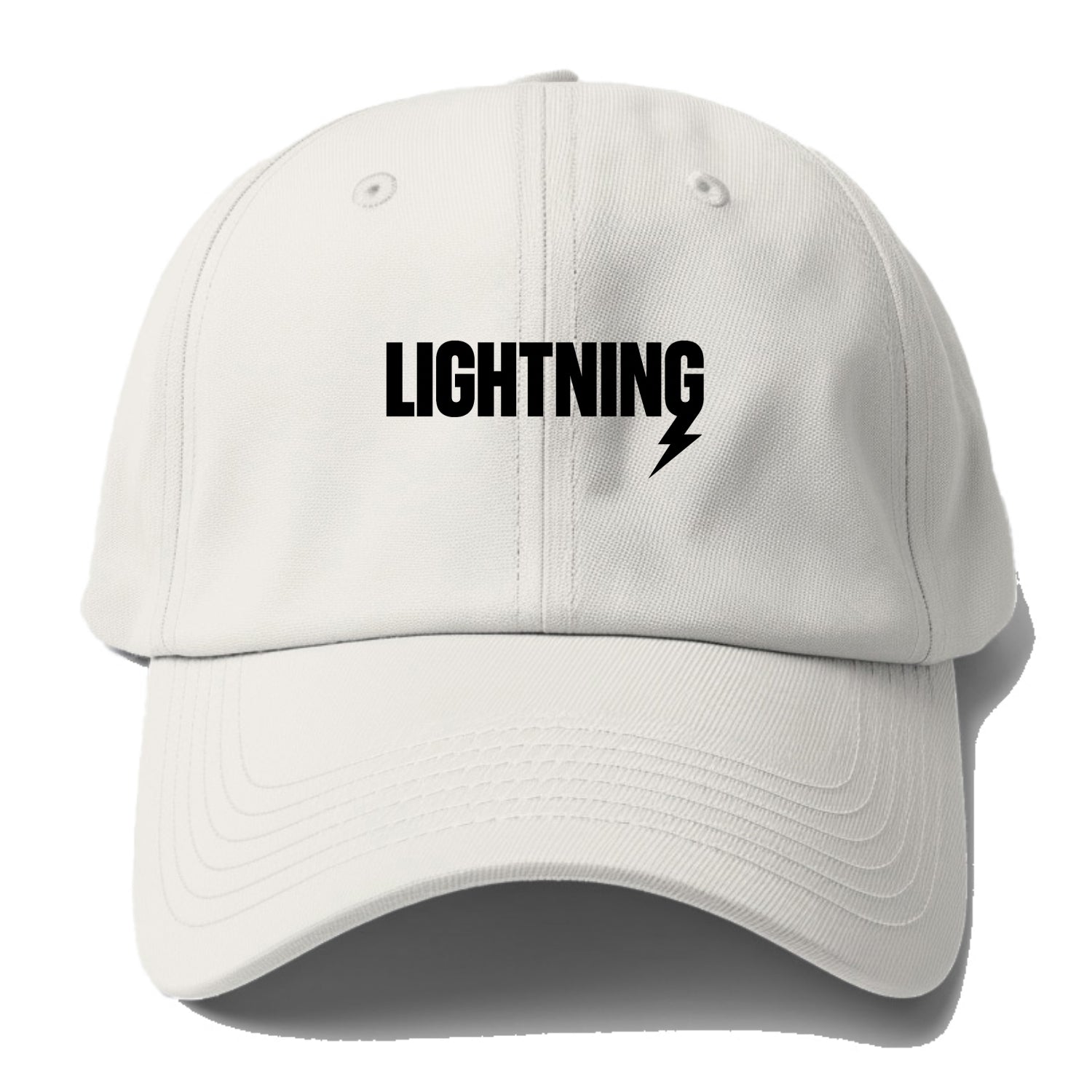 Bold typography design - "LIGHTNING" - fast, electric, striking - Baseball Cap - Off White
