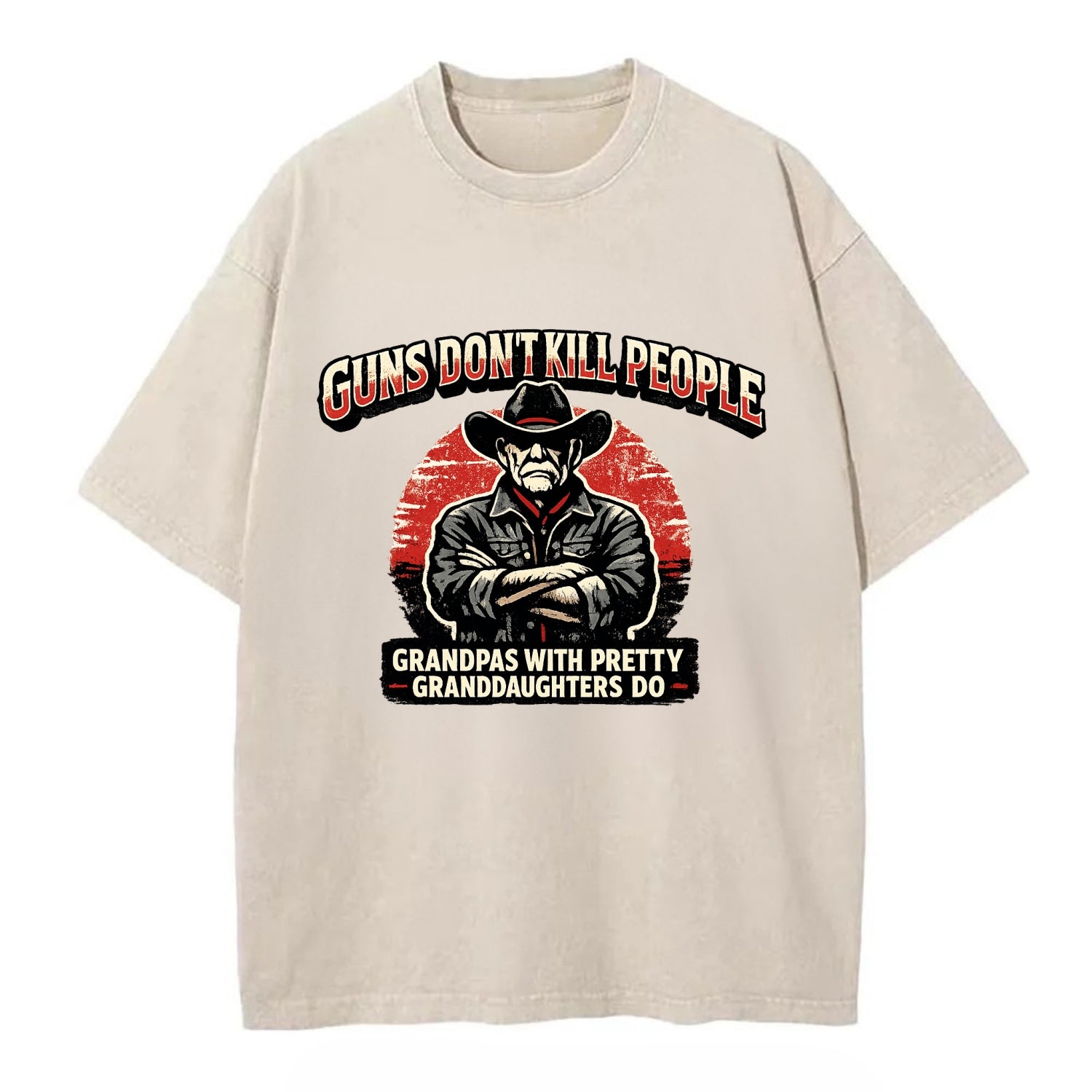 Grandpas Pretty Granddaughters - Cowboy - Vintage T-shirt - Off White