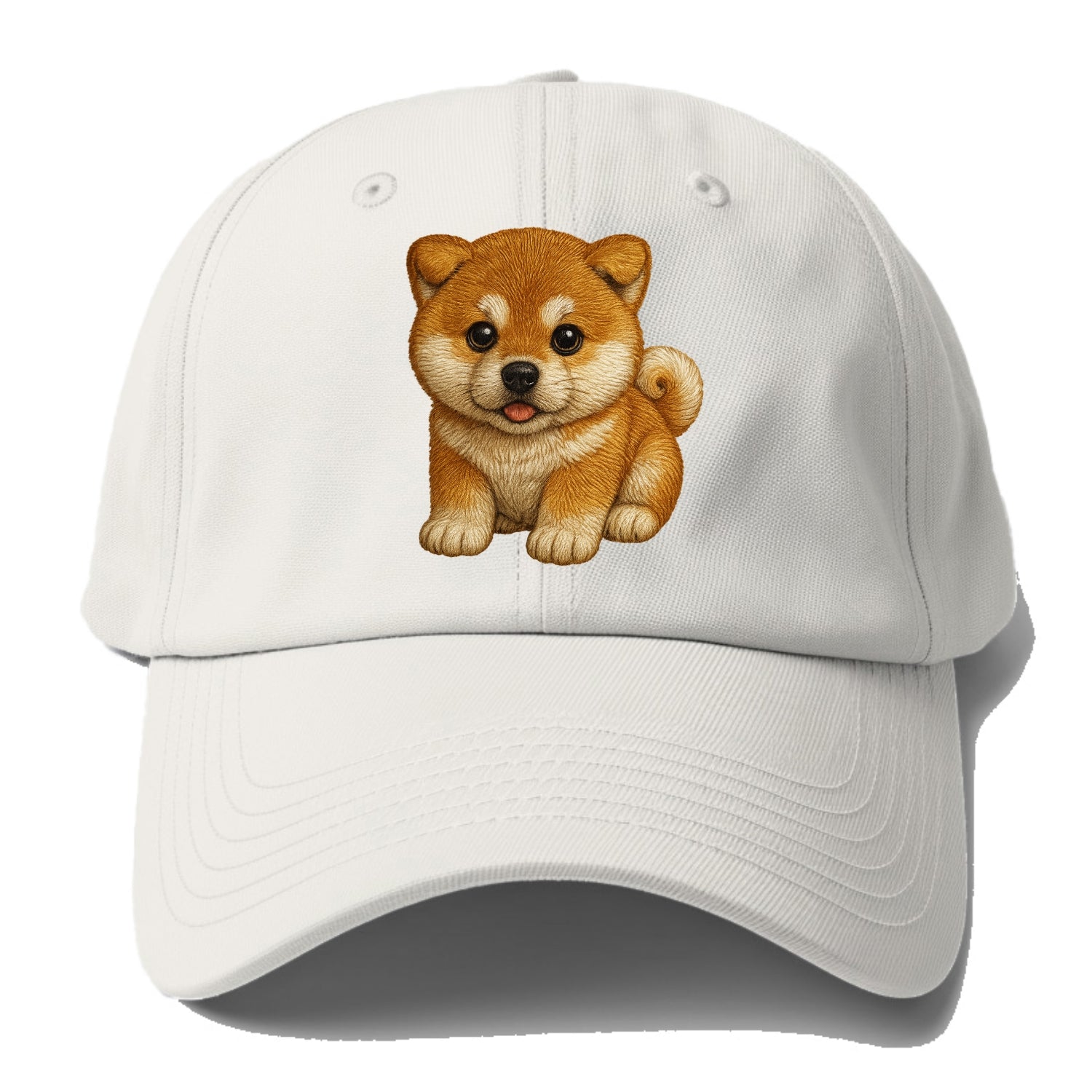 Baby Akita Puppy - fluffy bear-like, curled tail, dignified eyes, front-facing, - Baseball Cap - Off White