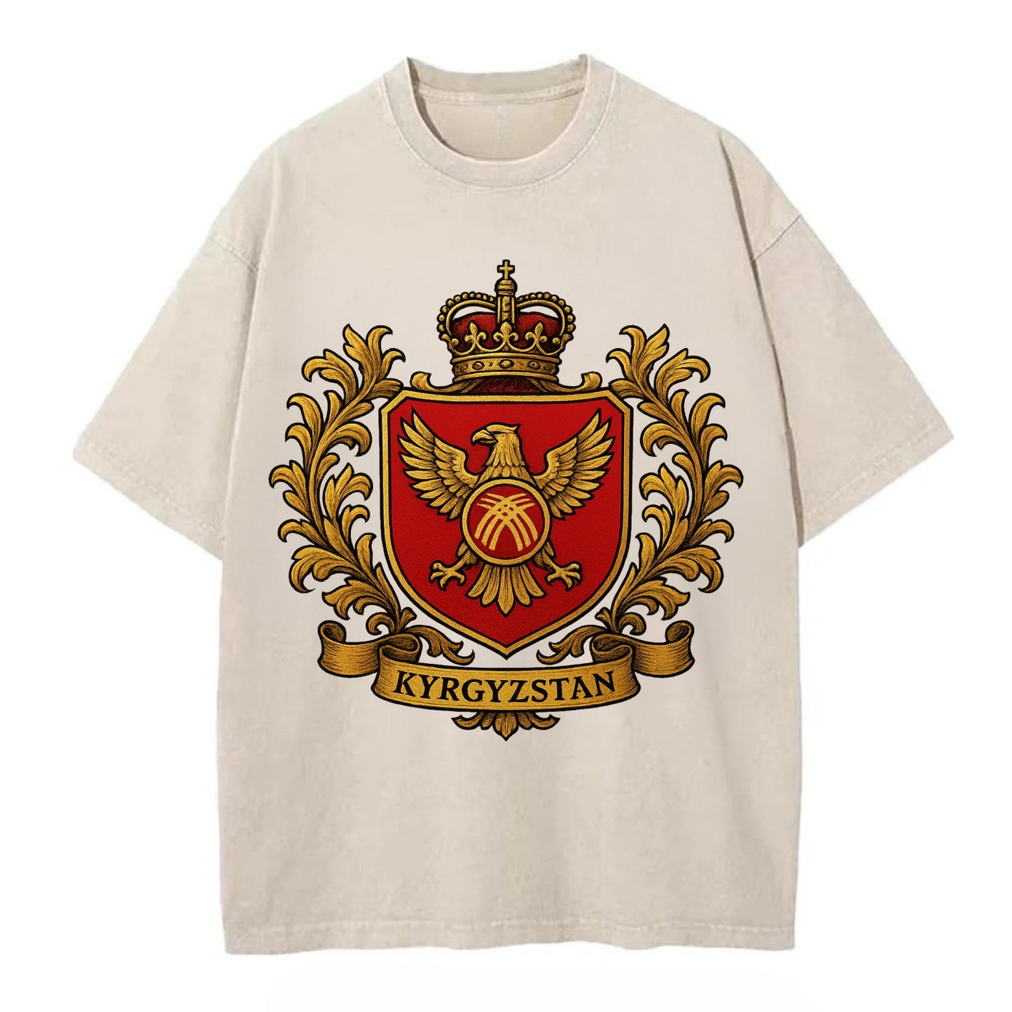 Kyrgyzstan Heritage Badge  - Vintage T-shirt - Off White