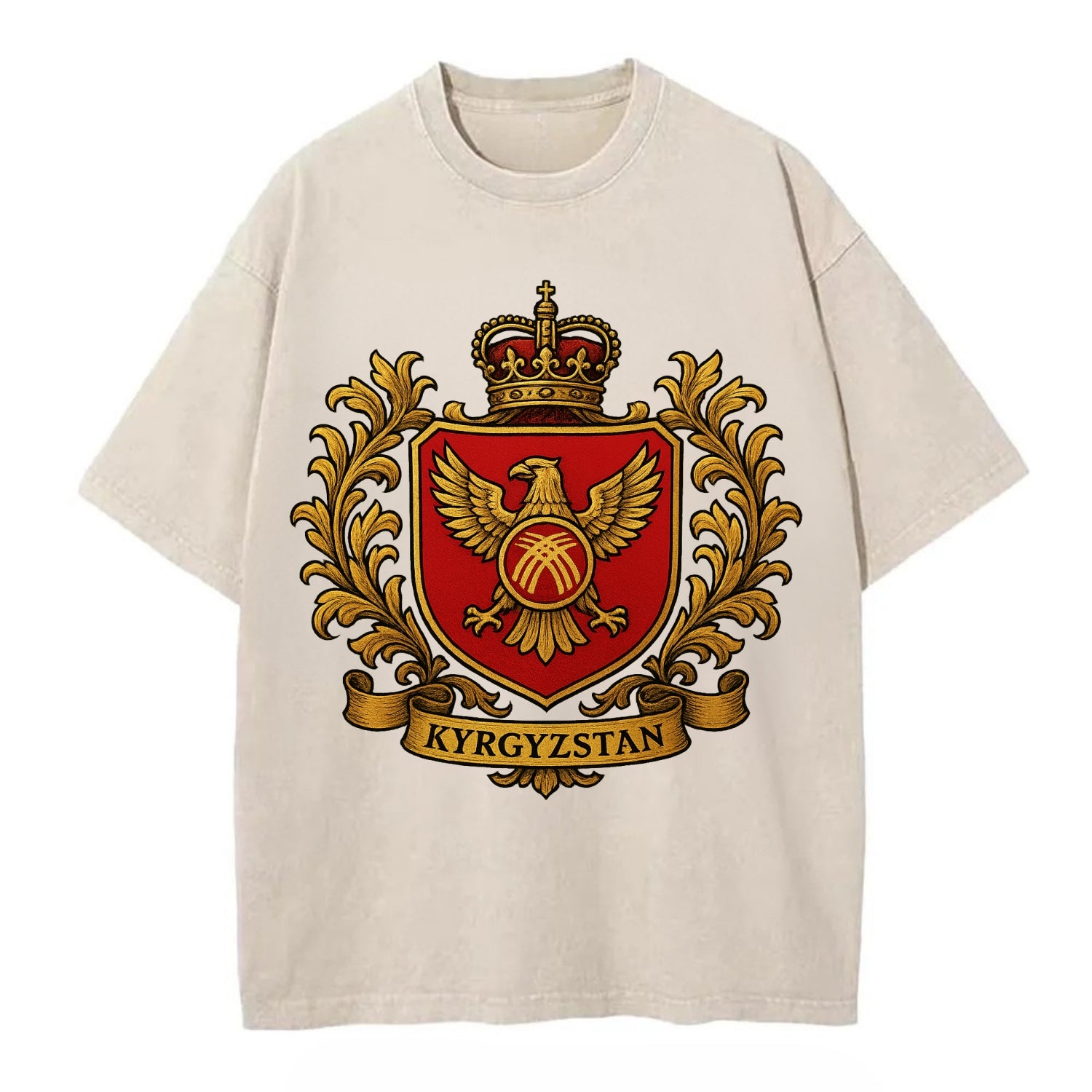 Kyrgyzstan Heritage Badge  - Vintage T-shirt - Off White