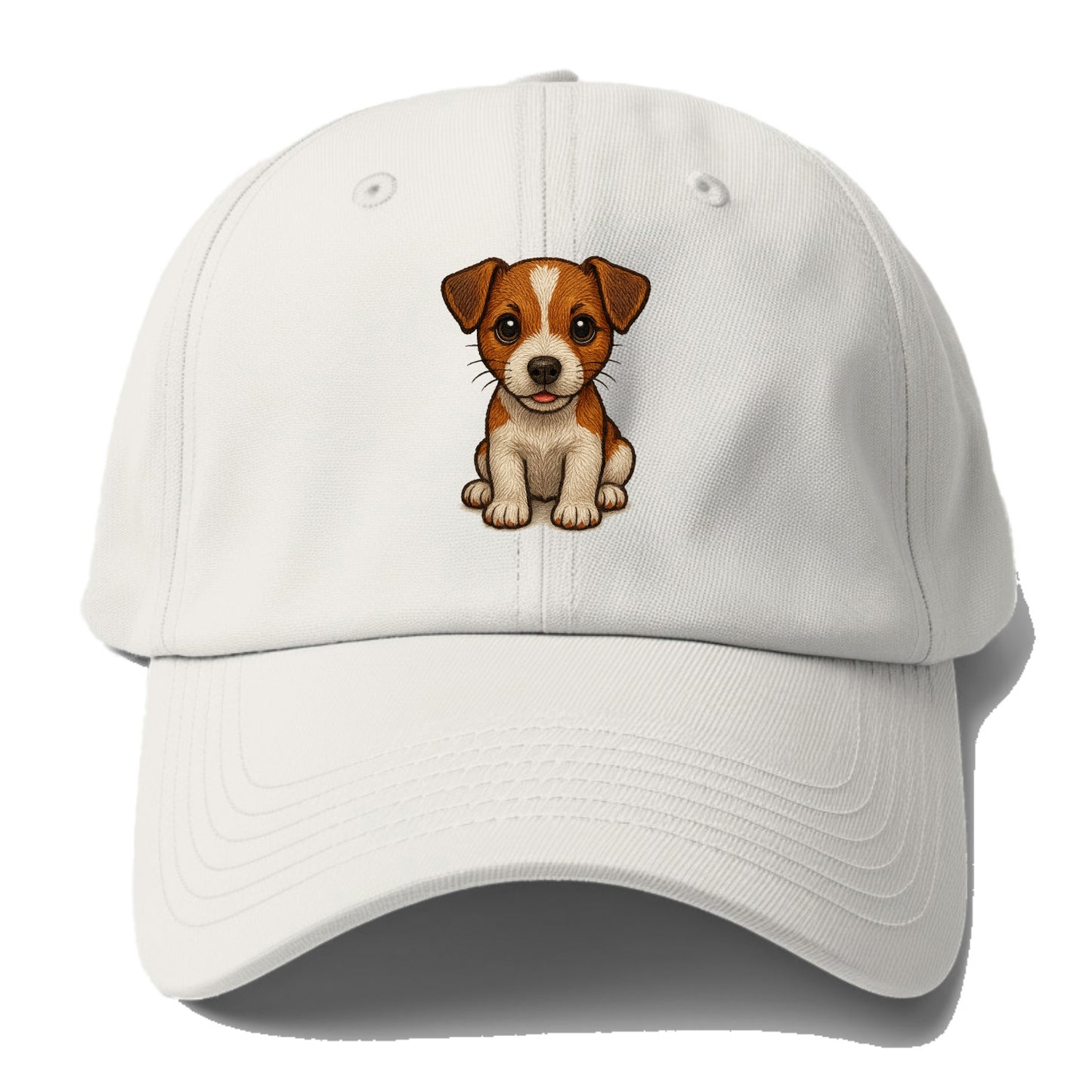 Baby Jack Russell Terrier Puppy - white with markings, alert ears, - Baseball Cap For Big Heads - Off White