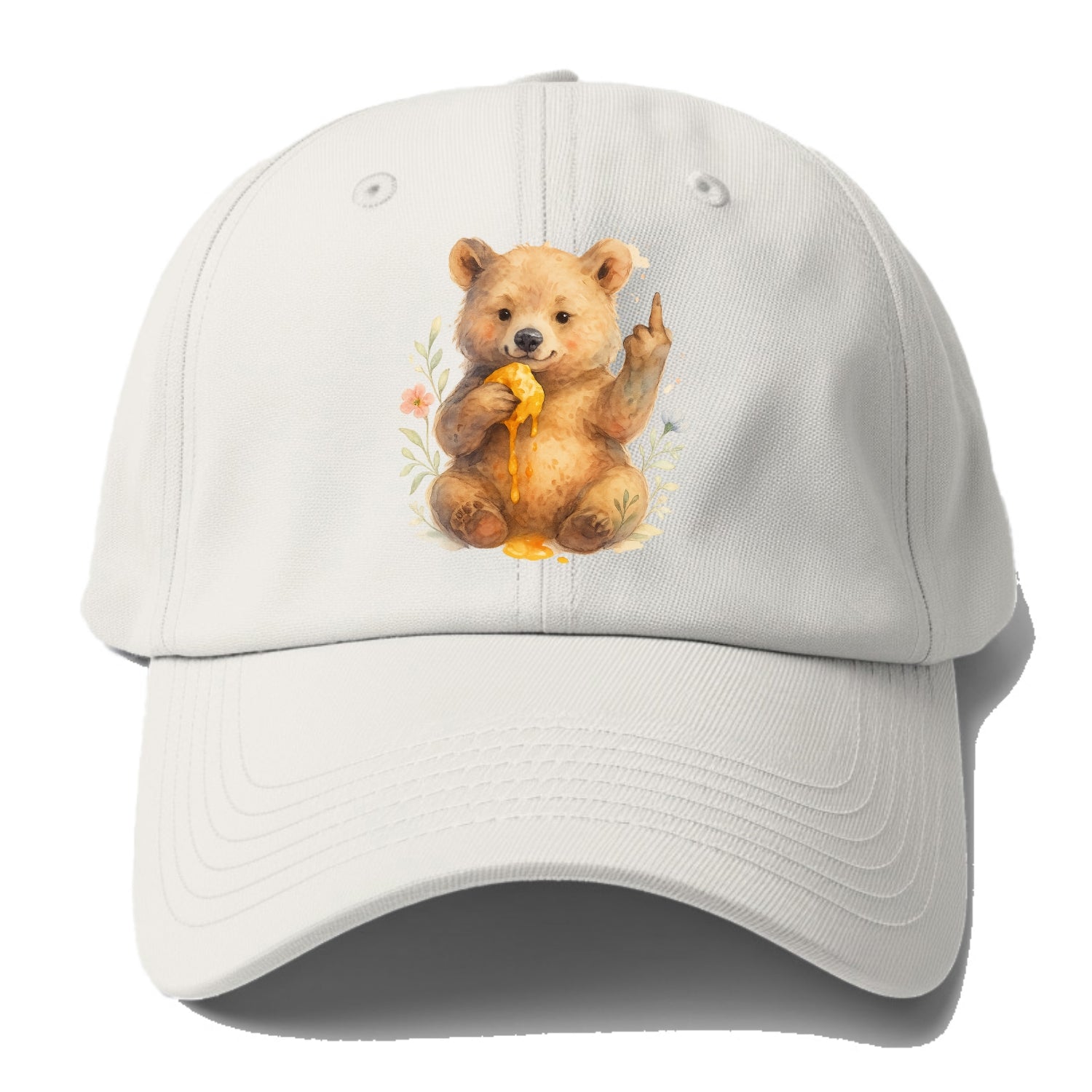 chubby bear cub eating dripping honey, sticky paw up with middle finger - Baseball Cap - Off White
