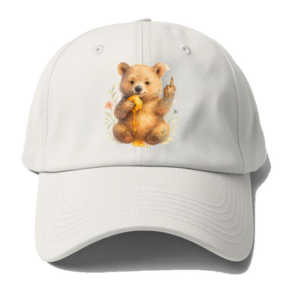 chubby bear cub eating dripping honey, sticky paw up with middle finger - Baseball Cap - Off White