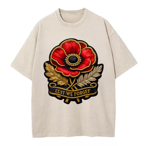 MEMORIAL POPPY - red poppy flower in scarlet , remembrance - Vintage T-shirt