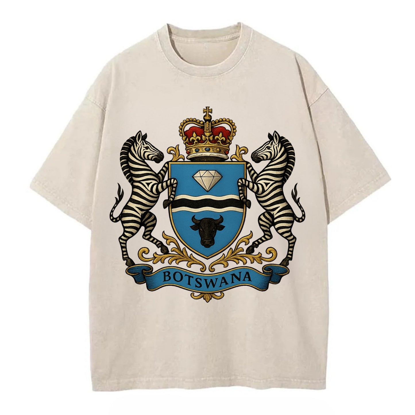 Botswana Heritage Badge  - Vintage T-shirt - Off White