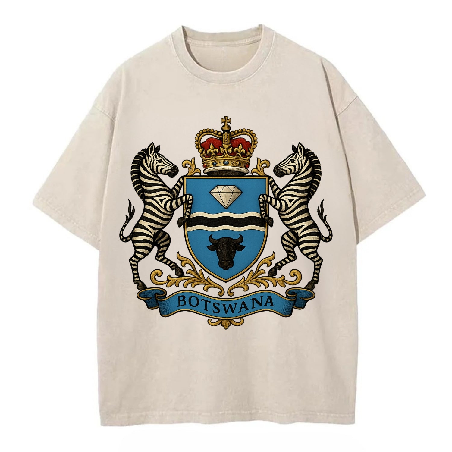 Botswana Heritage Badge  - Vintage T-shirt - Off White