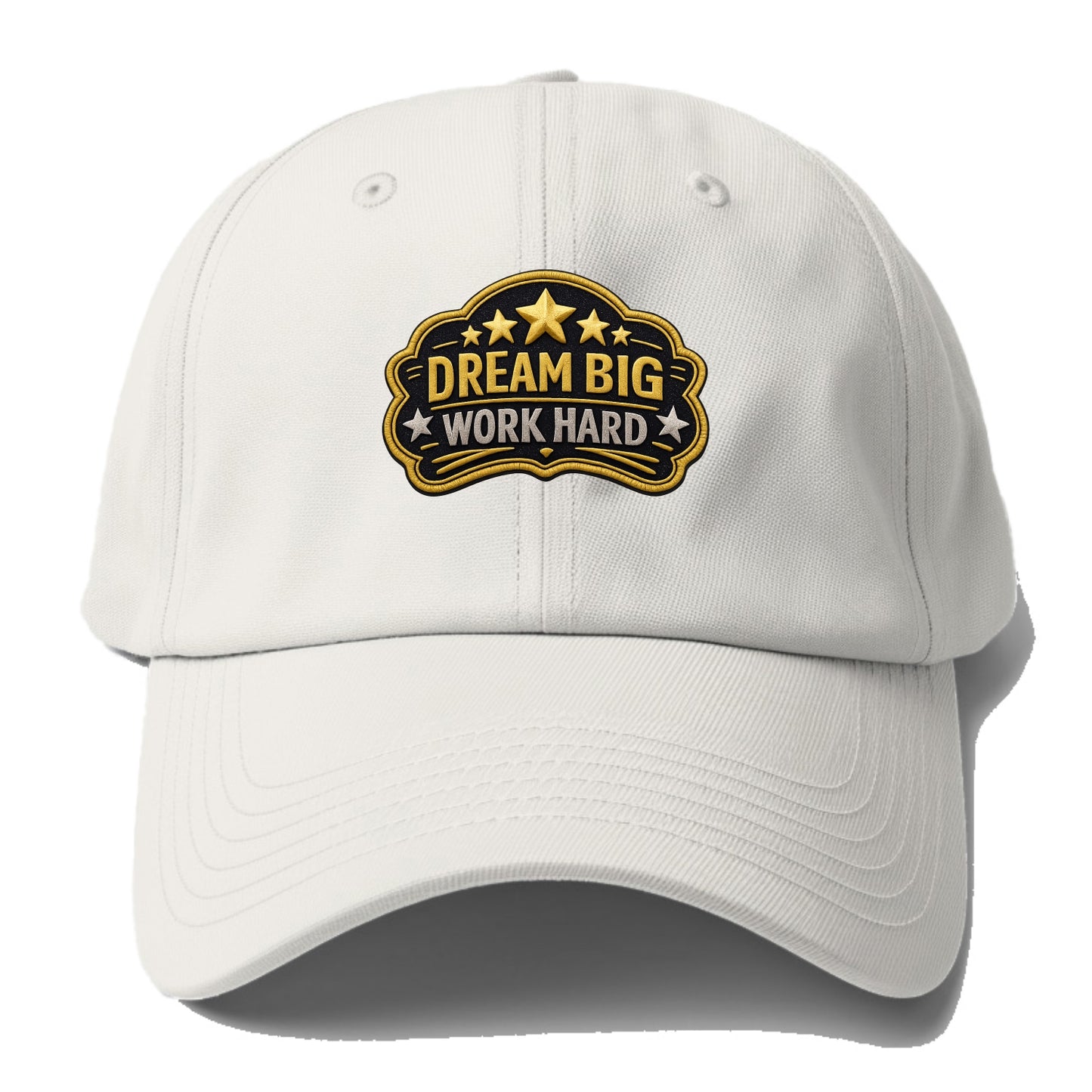 DREAM BIG WORK HARD - stars with text in gold , aspiration - Baseball Cap - Off White