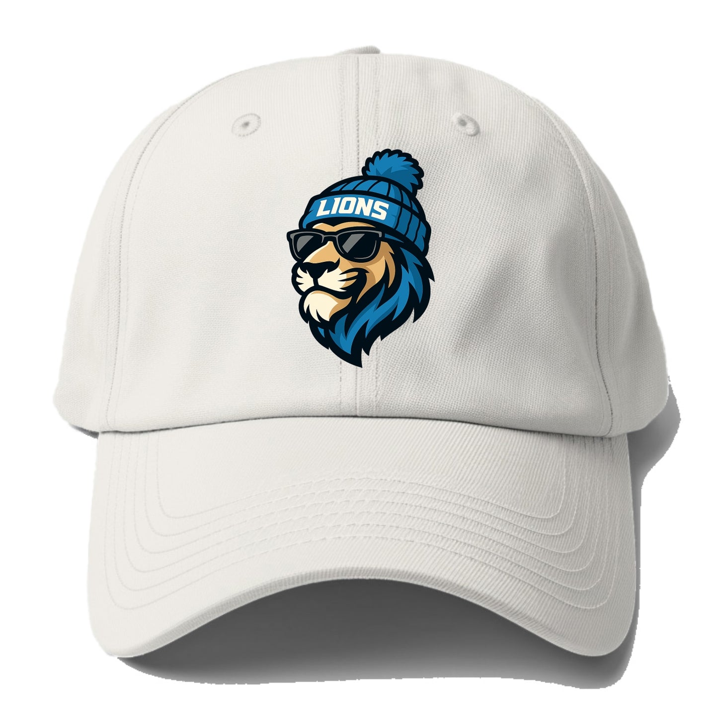 Detroit Lion wearing Lions Honolulu blue and silver beanie with pom pom and wayfarer - Baseball Cap - Off White