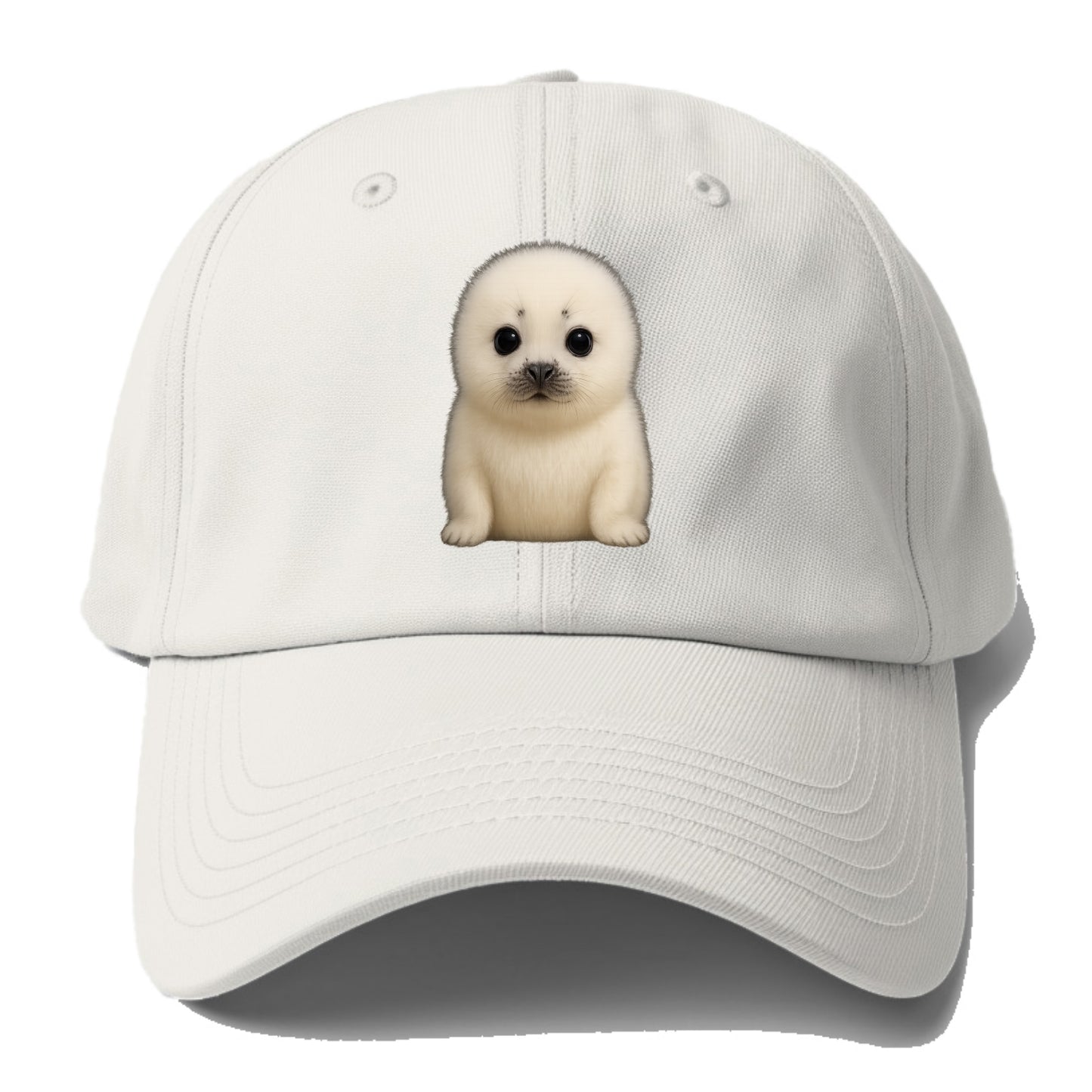 Baby Harp Seal - pure white fluffy fur, enormous dark eyes, - Baseball Cap For Big Heads - Off White