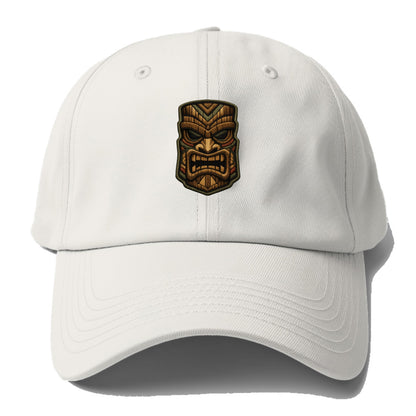 TIKI MASK - carved totem in brown and red , Polynesian - Baseball Cap - Off White