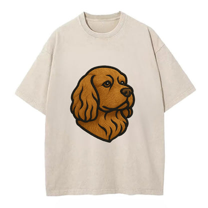 Sussex Spaniel - Golden liver embroidered low-set design - Vintage T-shirt - Off White