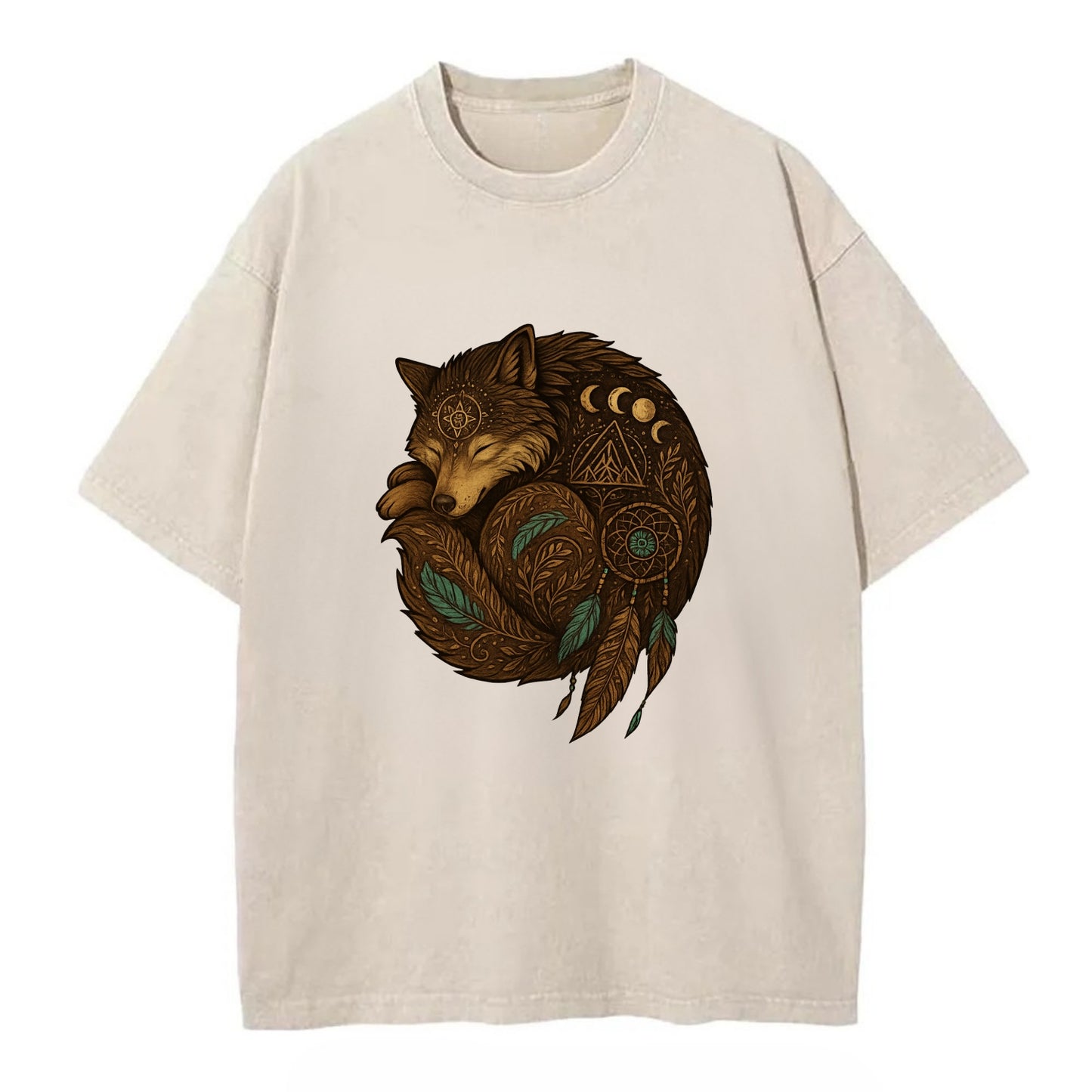 Sleeping Wolf Peace  - Vintage T-shirt - Off White