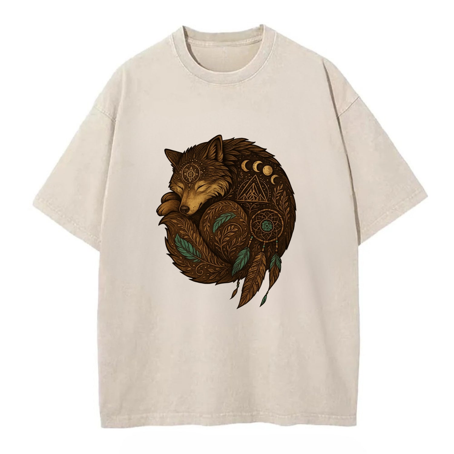 Sleeping Wolf Peace  - Vintage T-shirt - Off White