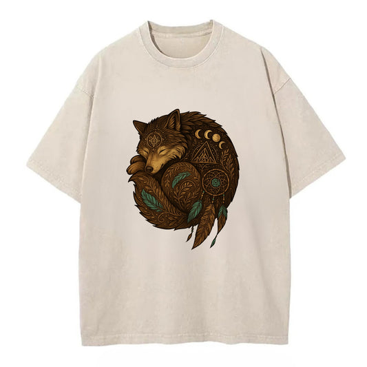 Sleeping Wolf Peace  - Vintage T-shirt - Off White