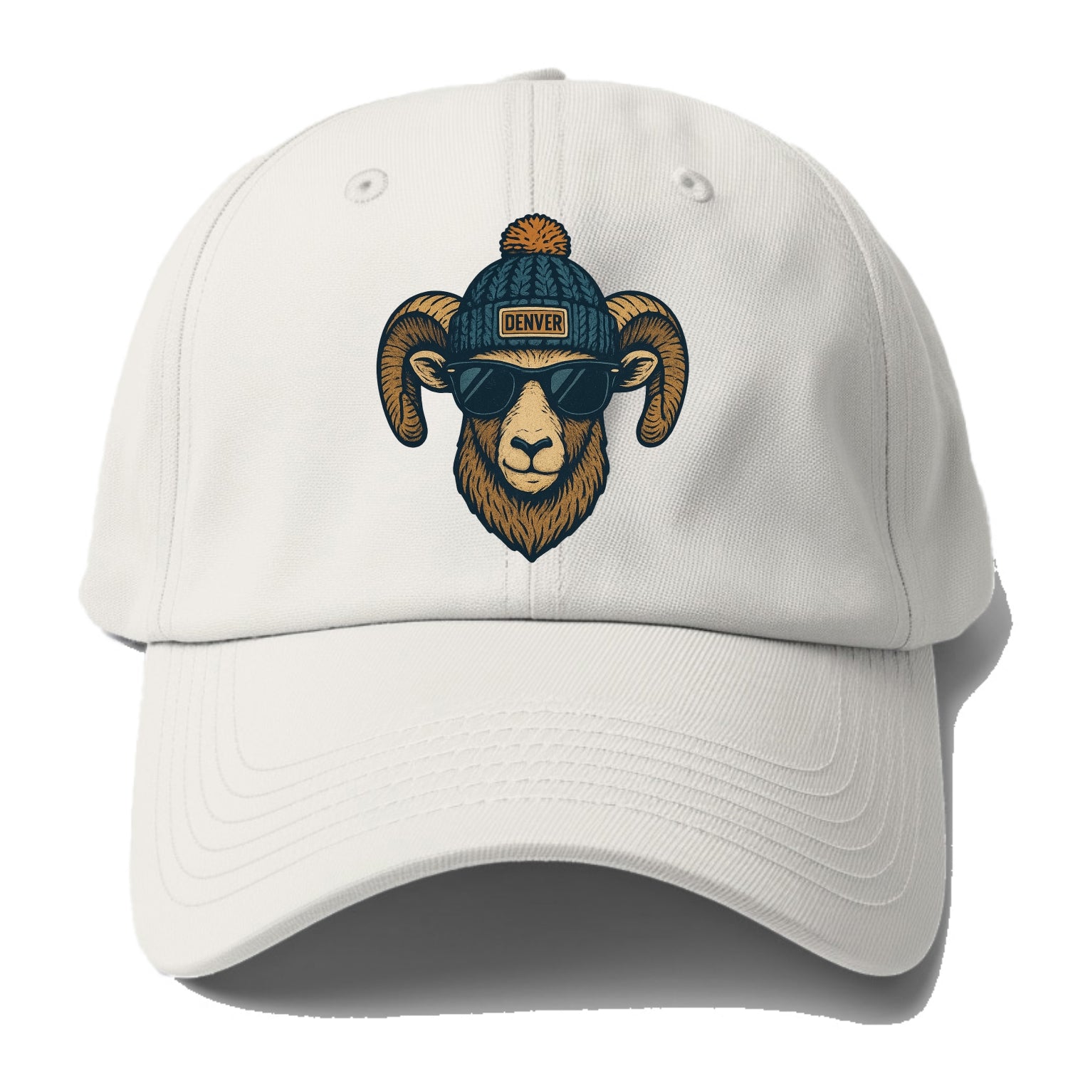 Colorado Rocky Mountain Bighorn Sheep wearing Denver beanie with pom pom and - Baseball Cap - Off White