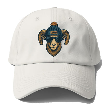 Colorado Rocky Mountain Bighorn Sheep wearing Denver beanie with pom pom and - Baseball Cap - Off White