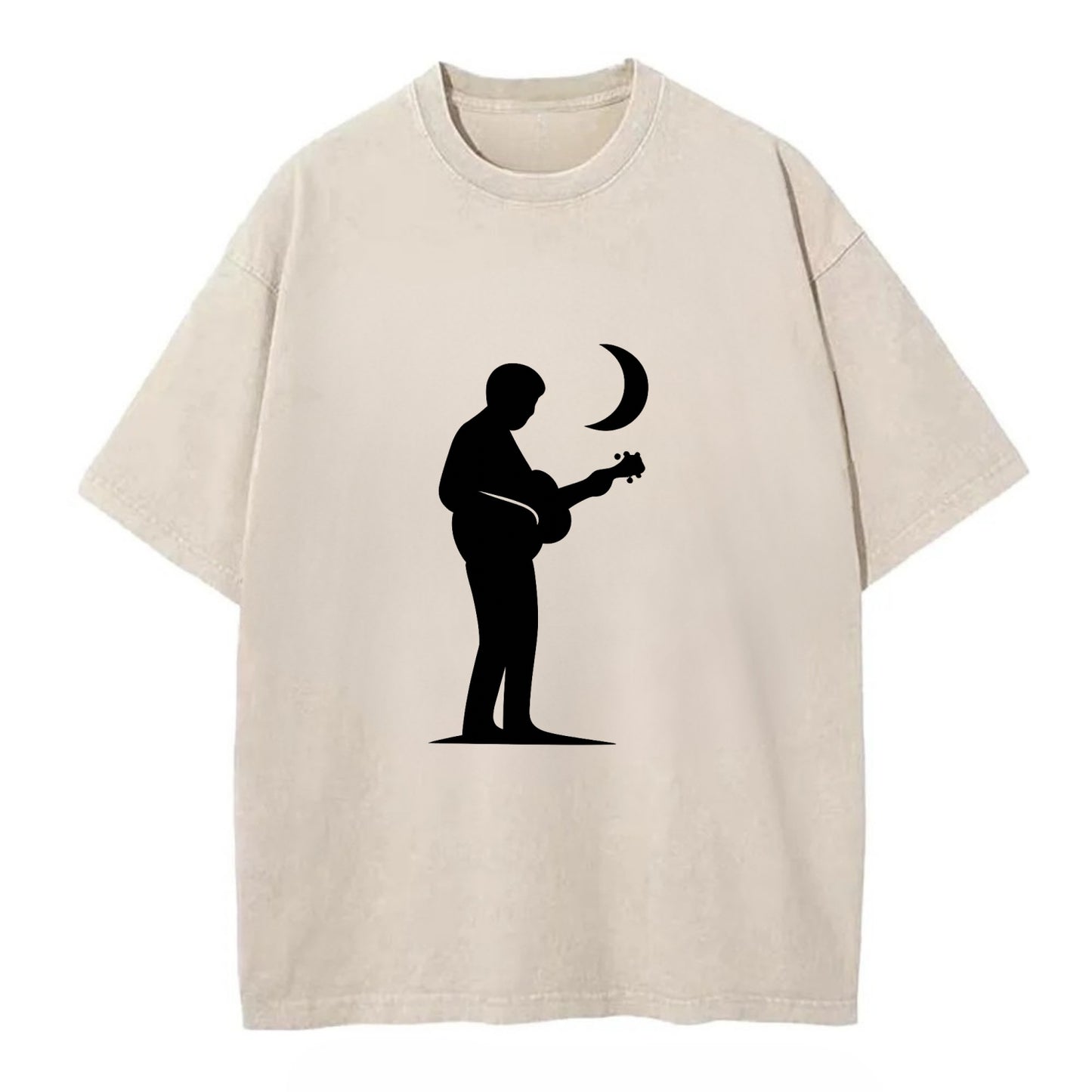 Guitarist playing acoustic under moonlight - Vintage T-shirt - Off White