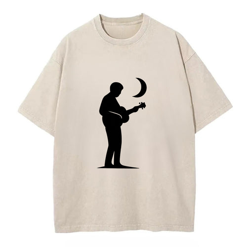 Guitarist playing acoustic under moonlight - Vintage T-shirt