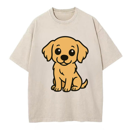 Golden Retriever - Head tilt curious pose - Vintage T-shirt - Off White