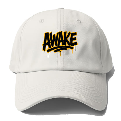 Bold typography design - "AWAKE" - conscious, aware, alert - Baseball Cap For Big Heads - Off White