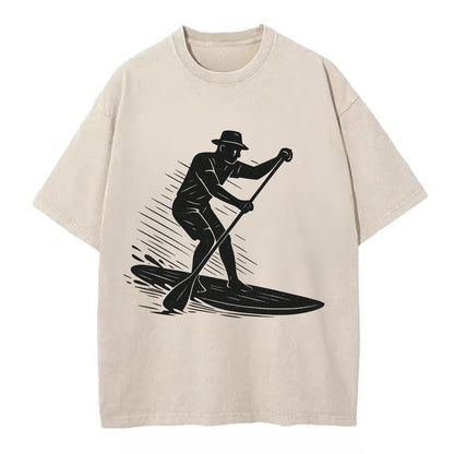 Stand-up paddleboarder on calm water - Vintage T-shirt - Off White