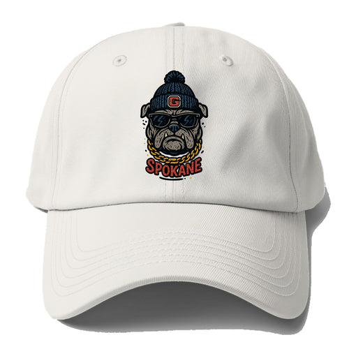 Spokane Bulldog wearing Gonzaga beanie with G patch - Baseball Cap