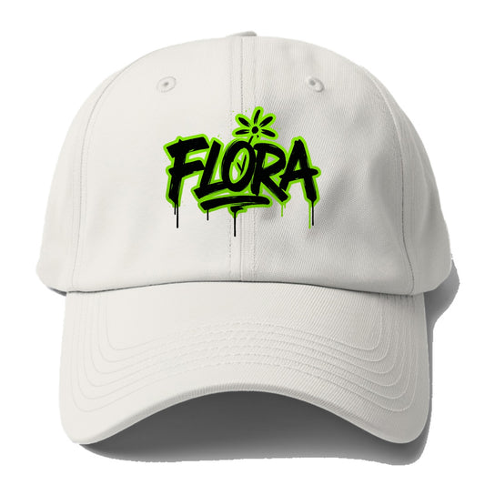 Bold typography design - "FLORA" - plant life, blooming - Baseball Cap For Big Heads - Off White