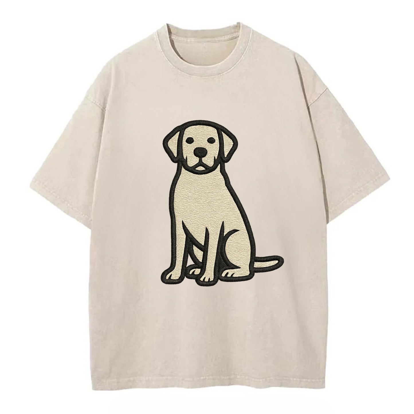 Goldador - Golden Lab mix sitting pose - Vintage T-shirt - Off White