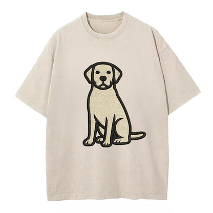 Goldador - Golden Lab mix sitting pose - Vintage T-shirt - Off White
