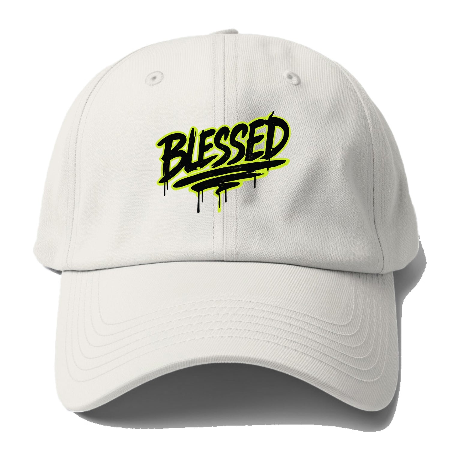 Bold typography design - "BLESSED" - recognizing good fortune, - Baseball Cap For Big Heads - Off White