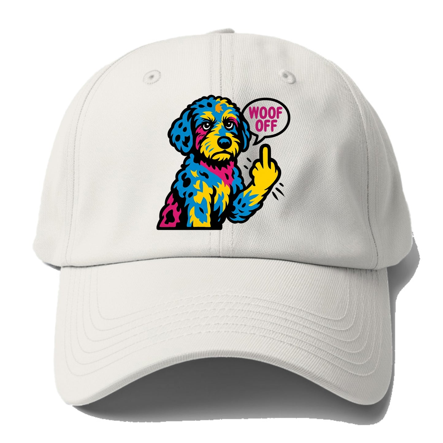 Aussiedoodle with merle patches and curly coat, playful smart paw raised - Baseball Cap - Off White