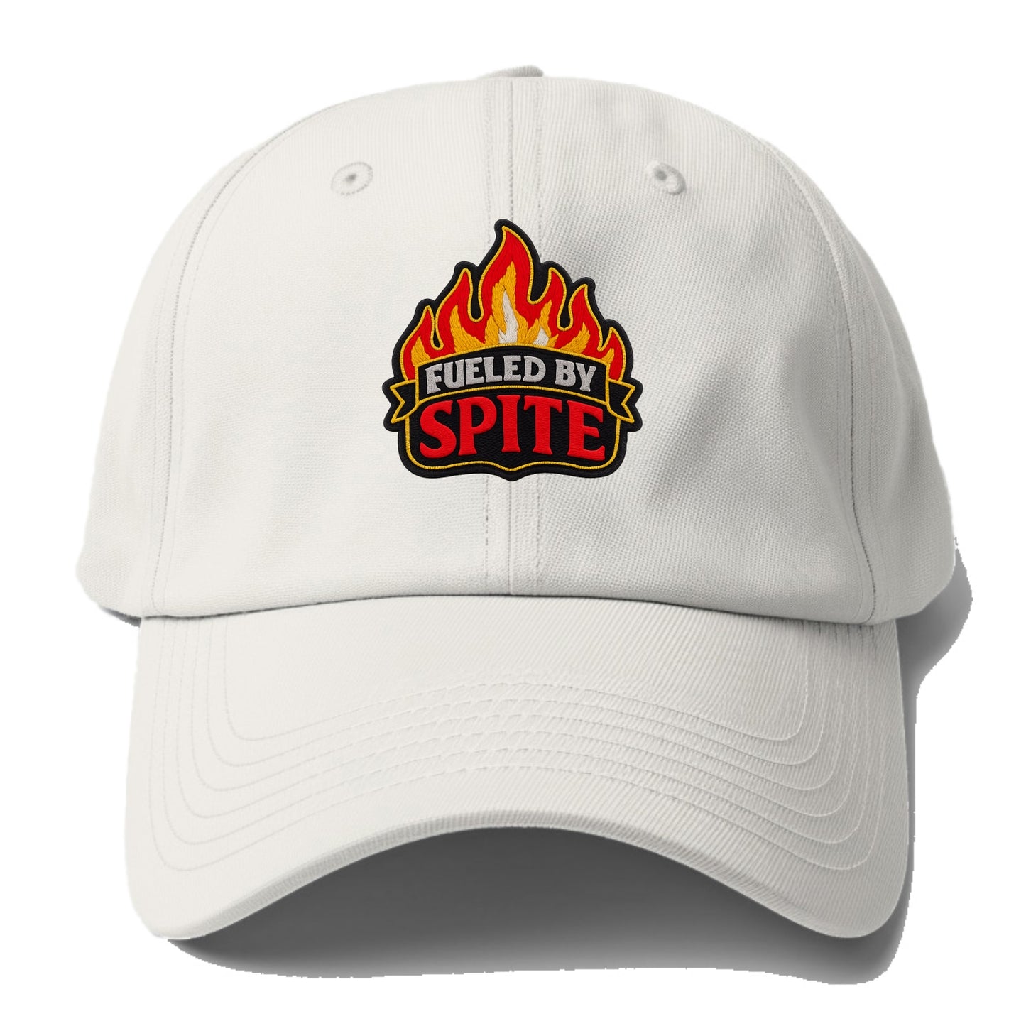 FUELED BY SPITE - fire with text in black and red , petty motivation - Baseball Cap For Big Heads - Off White