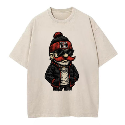 Lubbock Raider wearing Texas Tech beanie with guns up patch - Vintage T-shirt - Off White