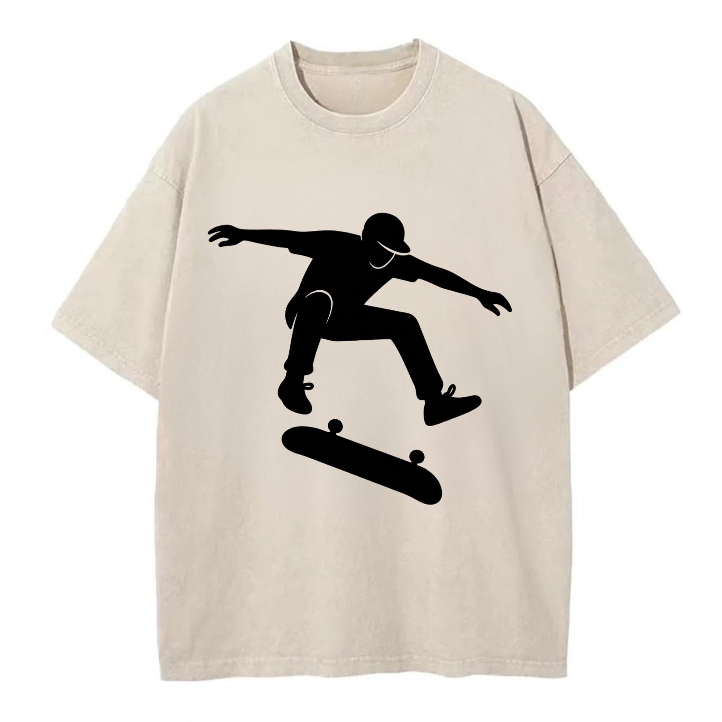 Skateboarder doing kickflip trick - Vintage T-shirt - Off White