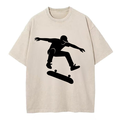 Skateboarder doing kickflip trick - Vintage T-shirt - Off White
