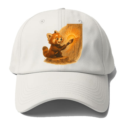 Red panda painting a sunrise mural with an oversized calligraphy brush - Baseball Cap For Big Heads - Off White