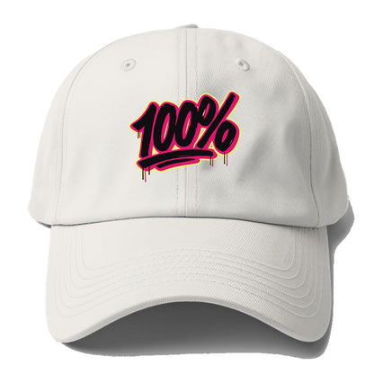 Bold typography design - "100%" - all in, fully committed - Baseball Cap - Off White