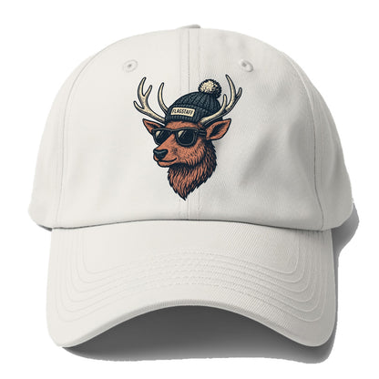 Flagstaff Elk wearing Flagstaff beanie with pom pom and wayfarer sunglasses - Baseball Cap - Off White