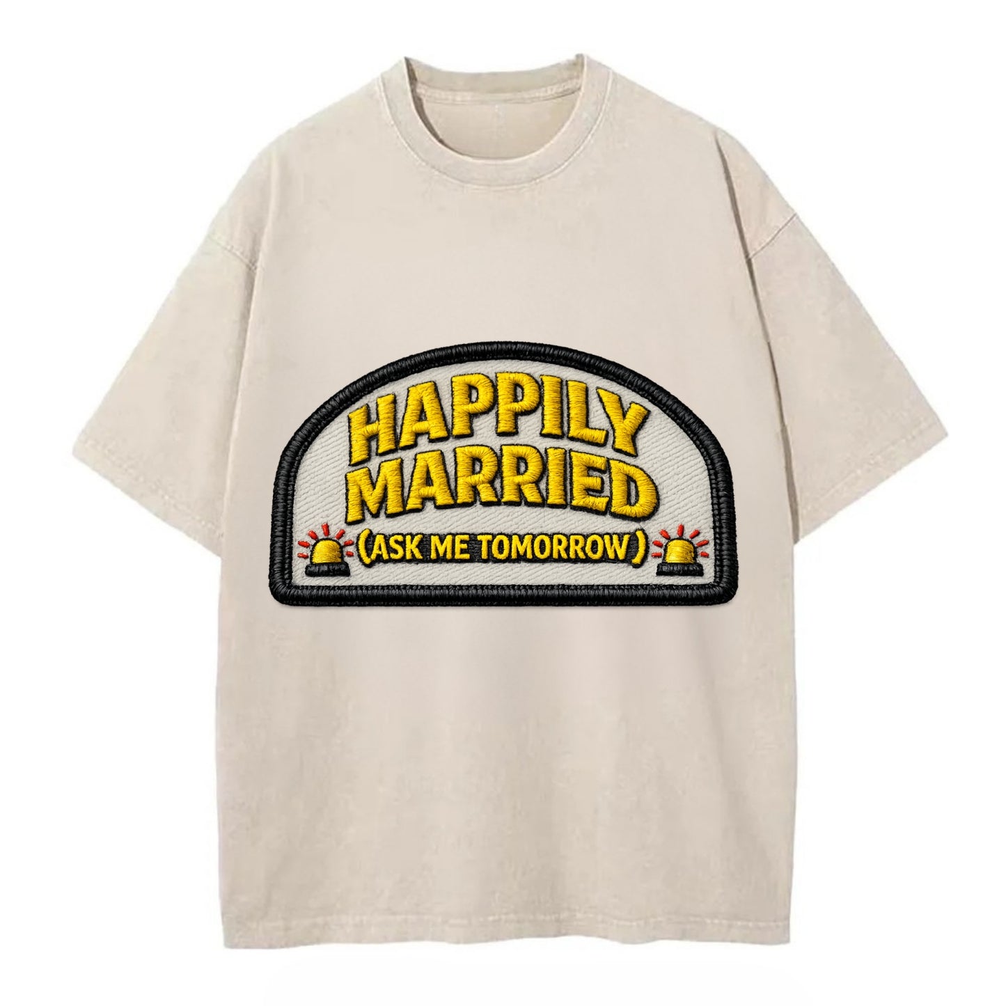 HAPPILY MARRIED  - yellow ask tomorrow - yellow - marital flux - Vintage T-shirt - Off White